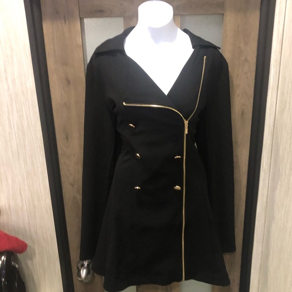 Ladies Black Asymmetric Zipper Peacoat - Picture 9 of 9